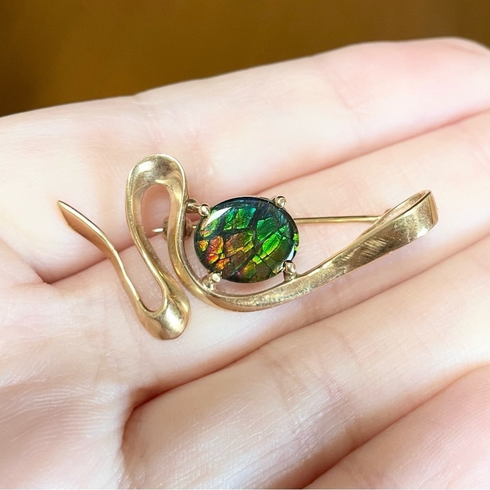 14K AA Korite Ammolite dragon skin triplet vintage yellow gold filigree …​ - Picture 2 of 11